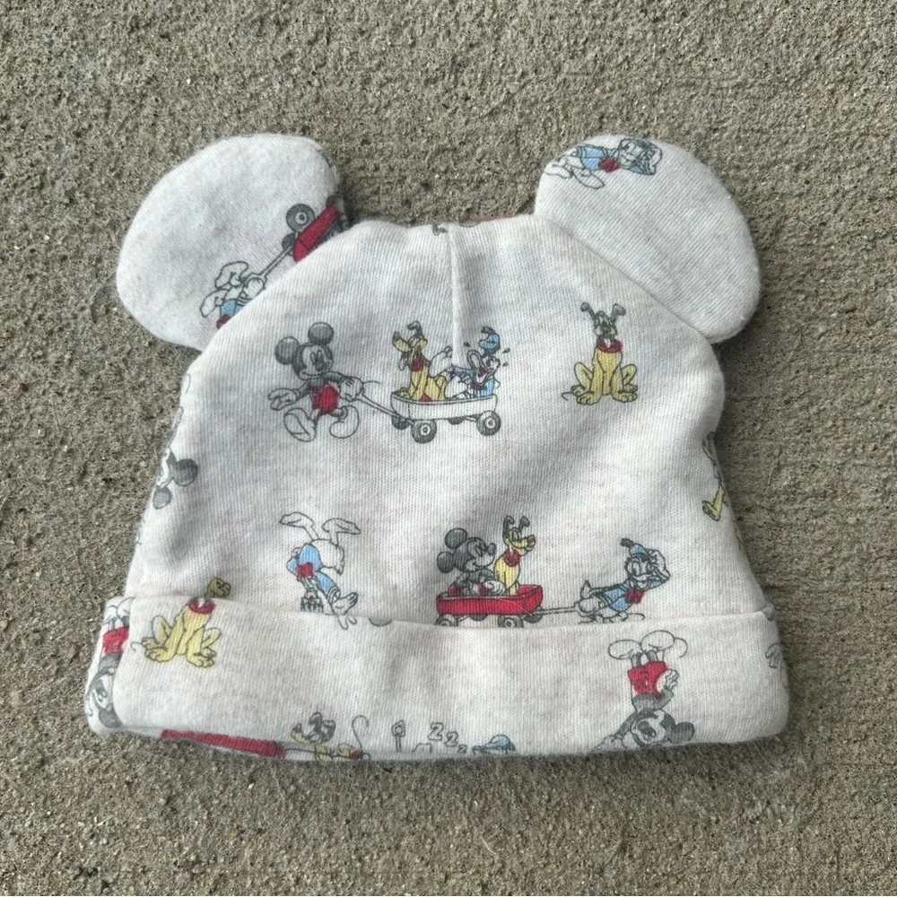 Disney Baby Mickey Mouse Ear Hat Newborn Gray Pluto Donald Knit Cap